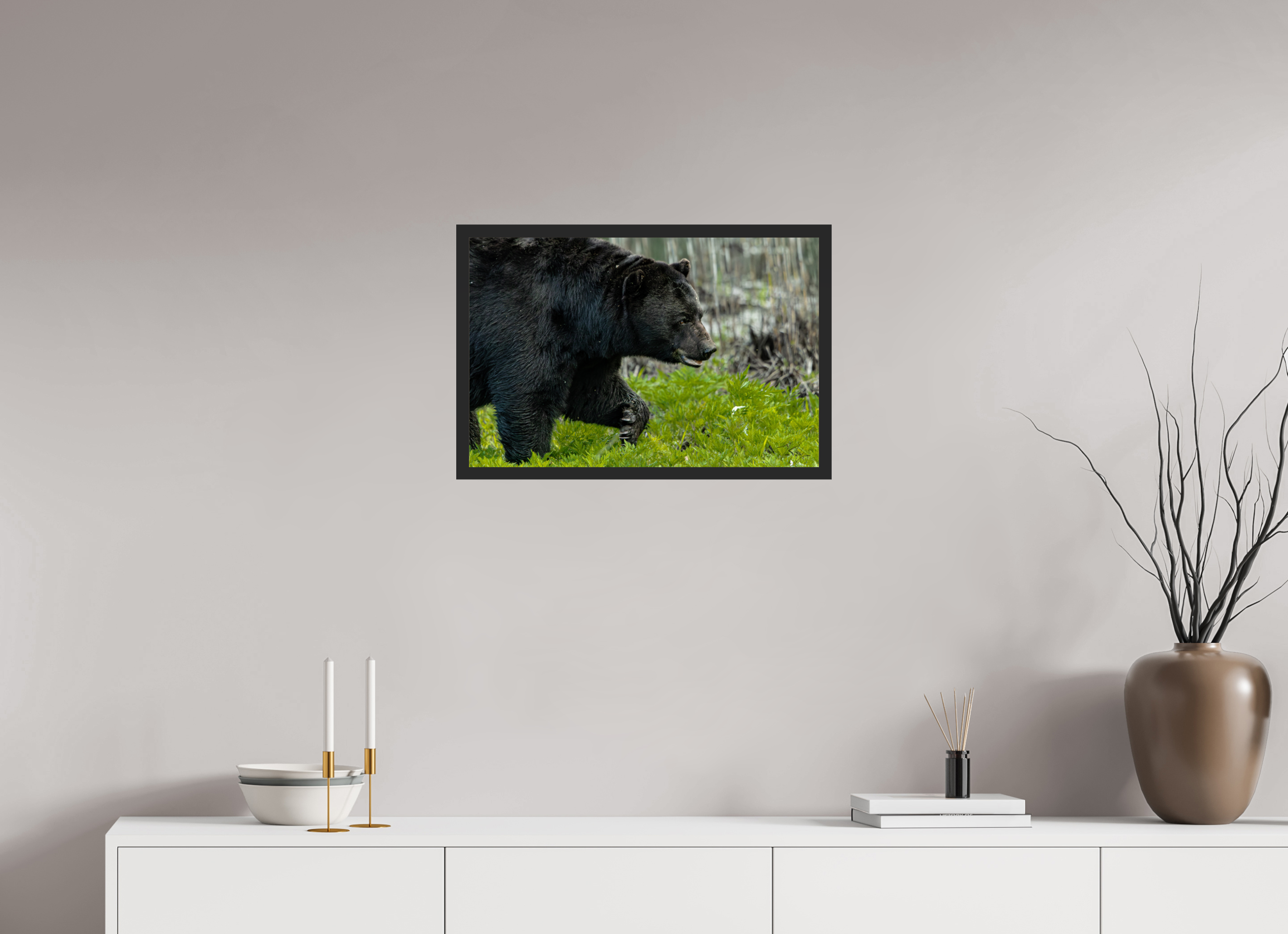 24 x 16″, Frame Black gloss without border Black Bear