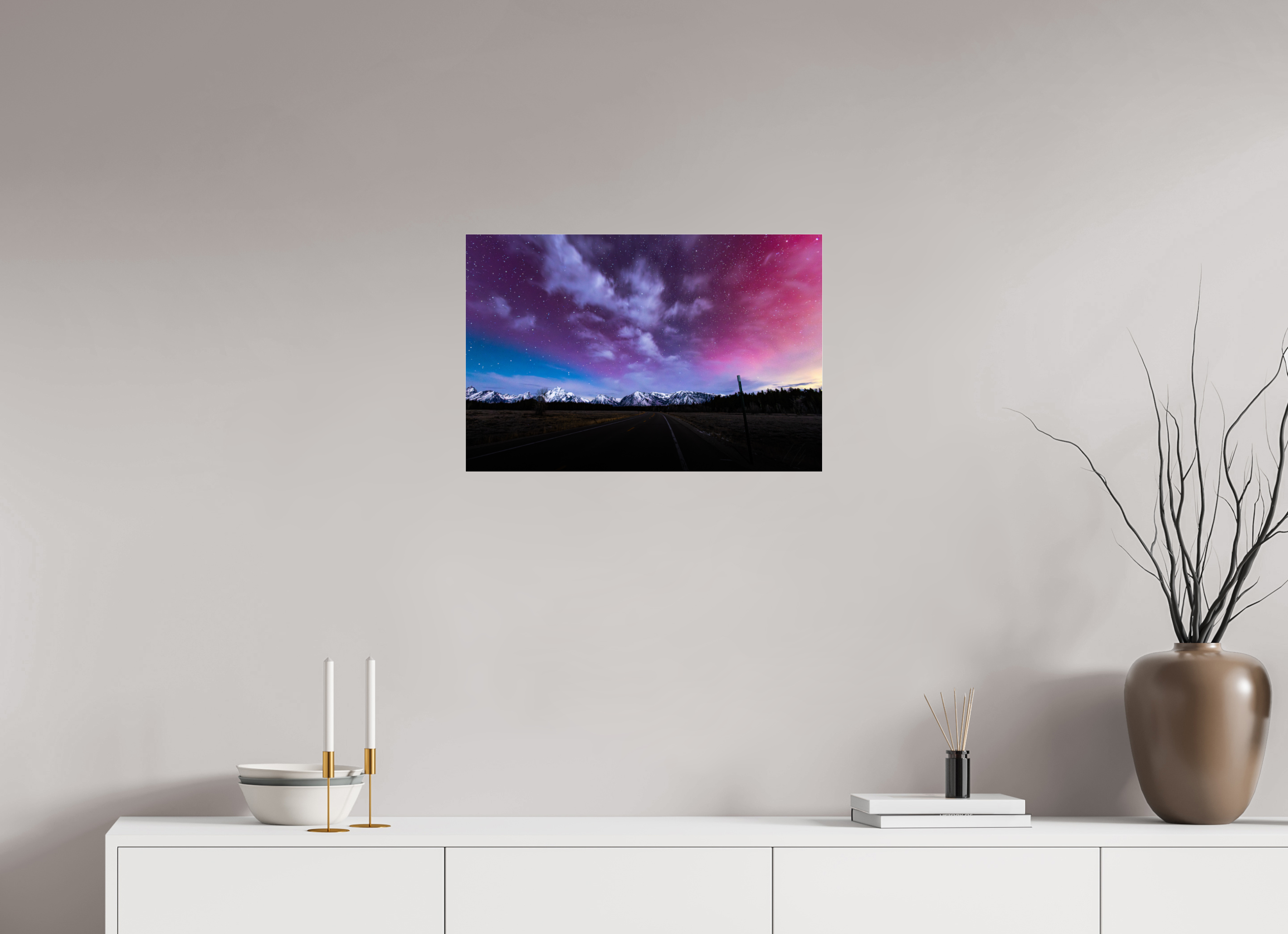 24 x 16″, Photo Print Under Acrylic Glass Aurora Over Jackson Lake