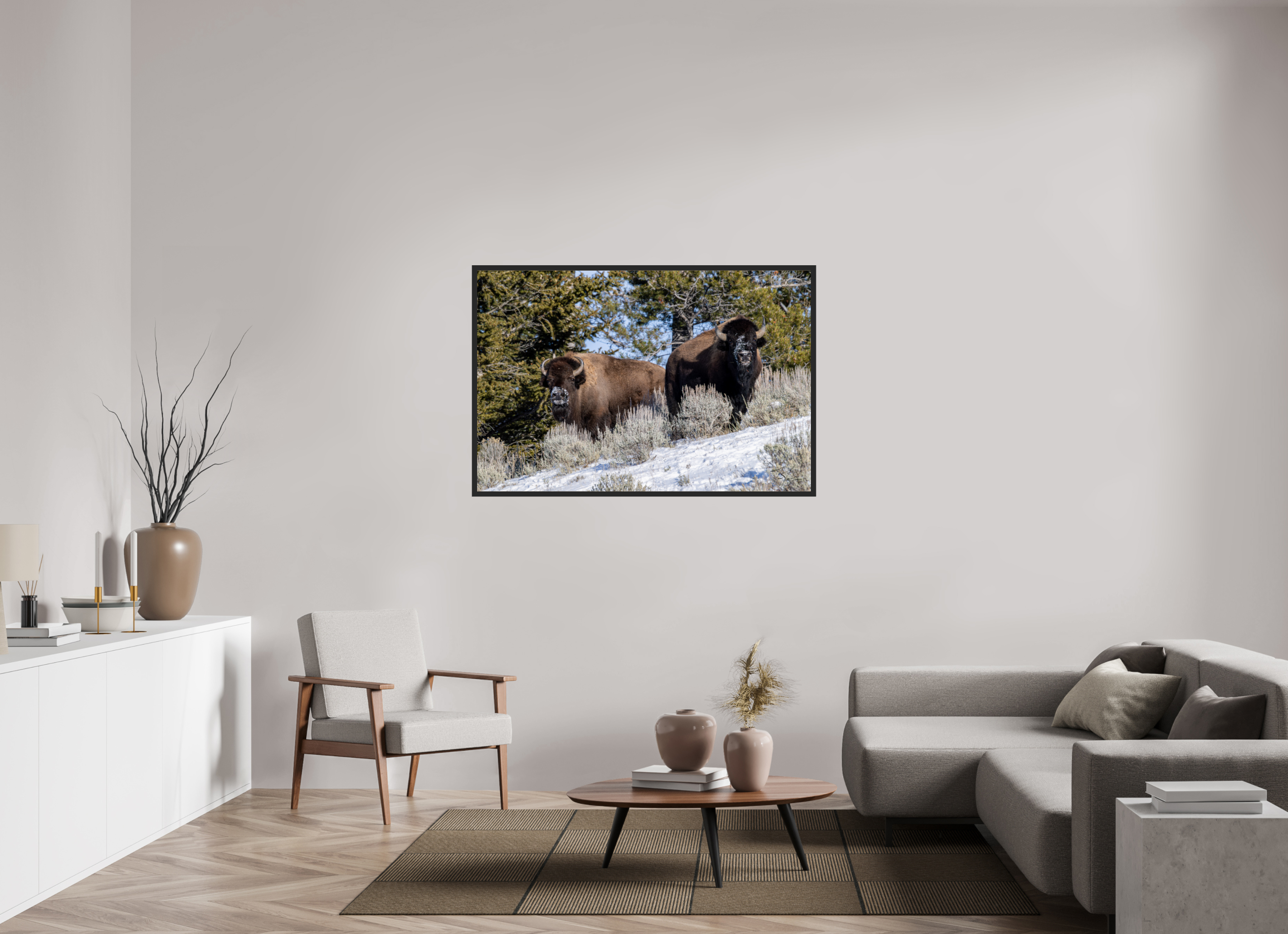 54 x 36″, Frame Black gloss without border Bison