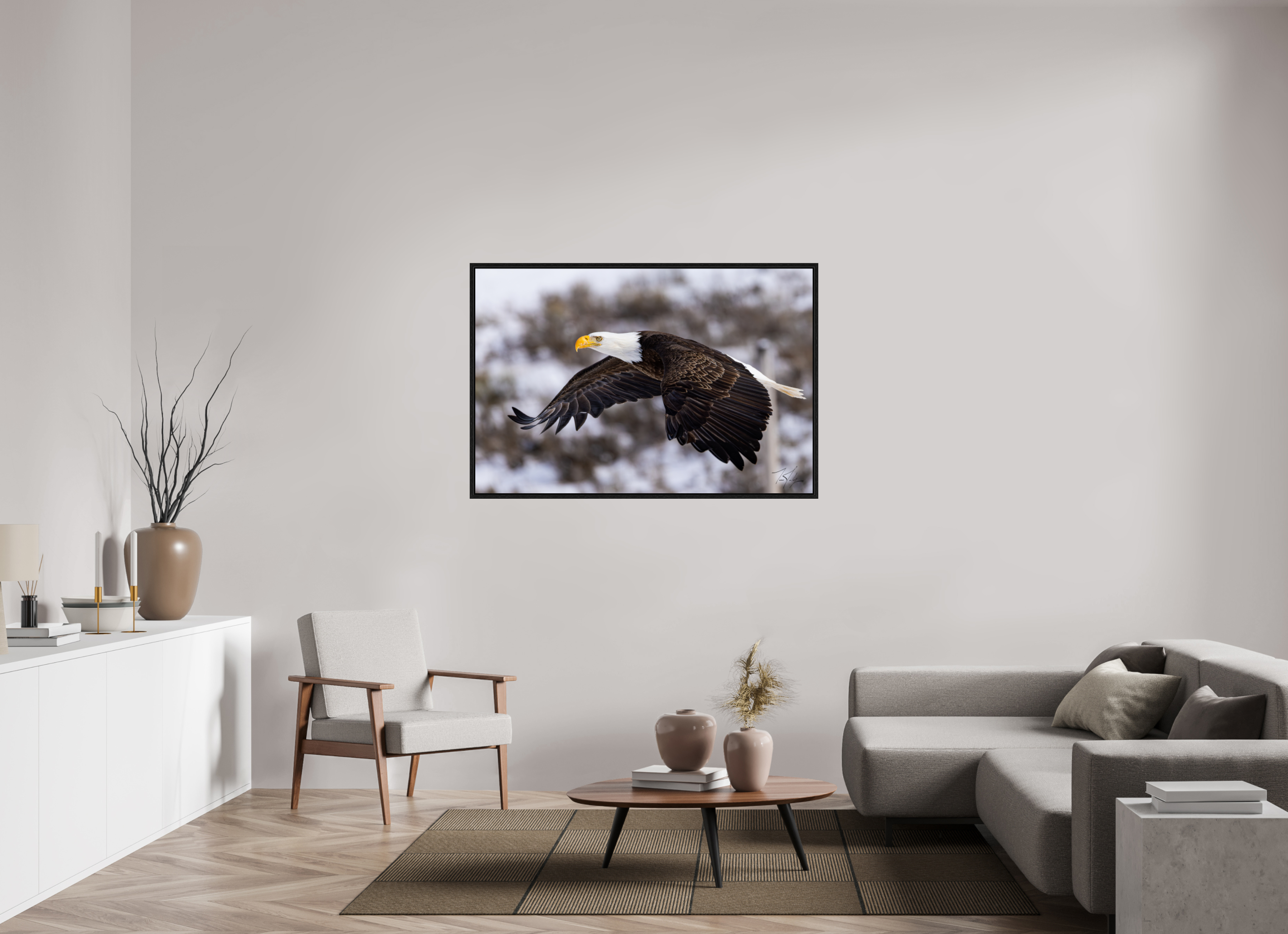 54 x 36″, Floater Frame Bald Eagle in Flight