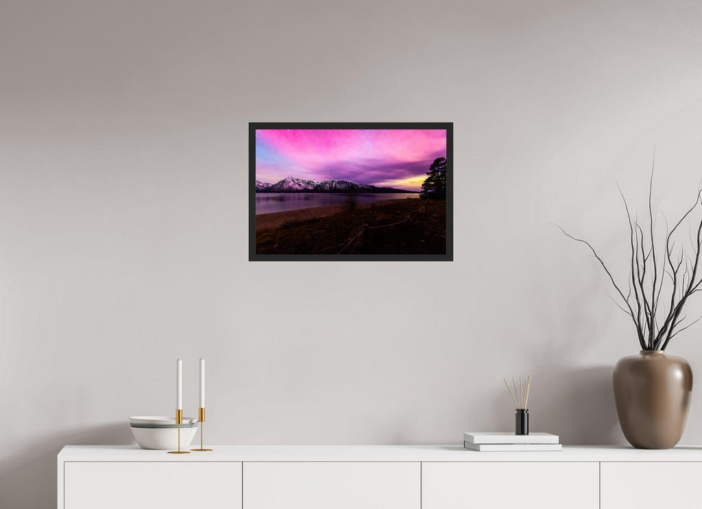 24 x 16″, Frame Black gloss without border Aurora Over Colter Bay