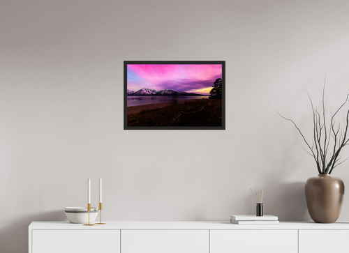 24 x 16″, Frame Black gloss without border Aurora Over Colter Bay