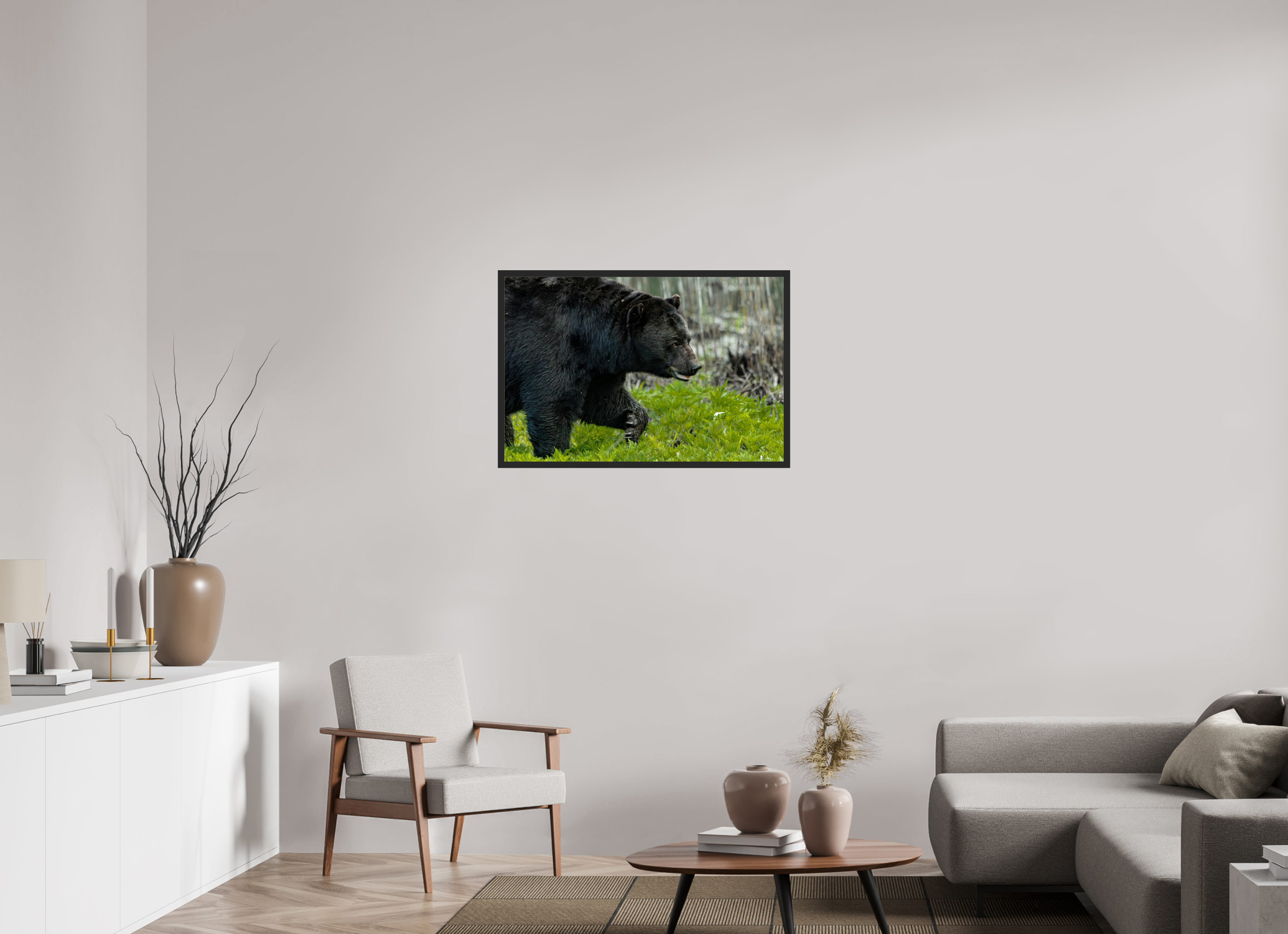 36 x 24″, Frame Black gloss without border Black Bear