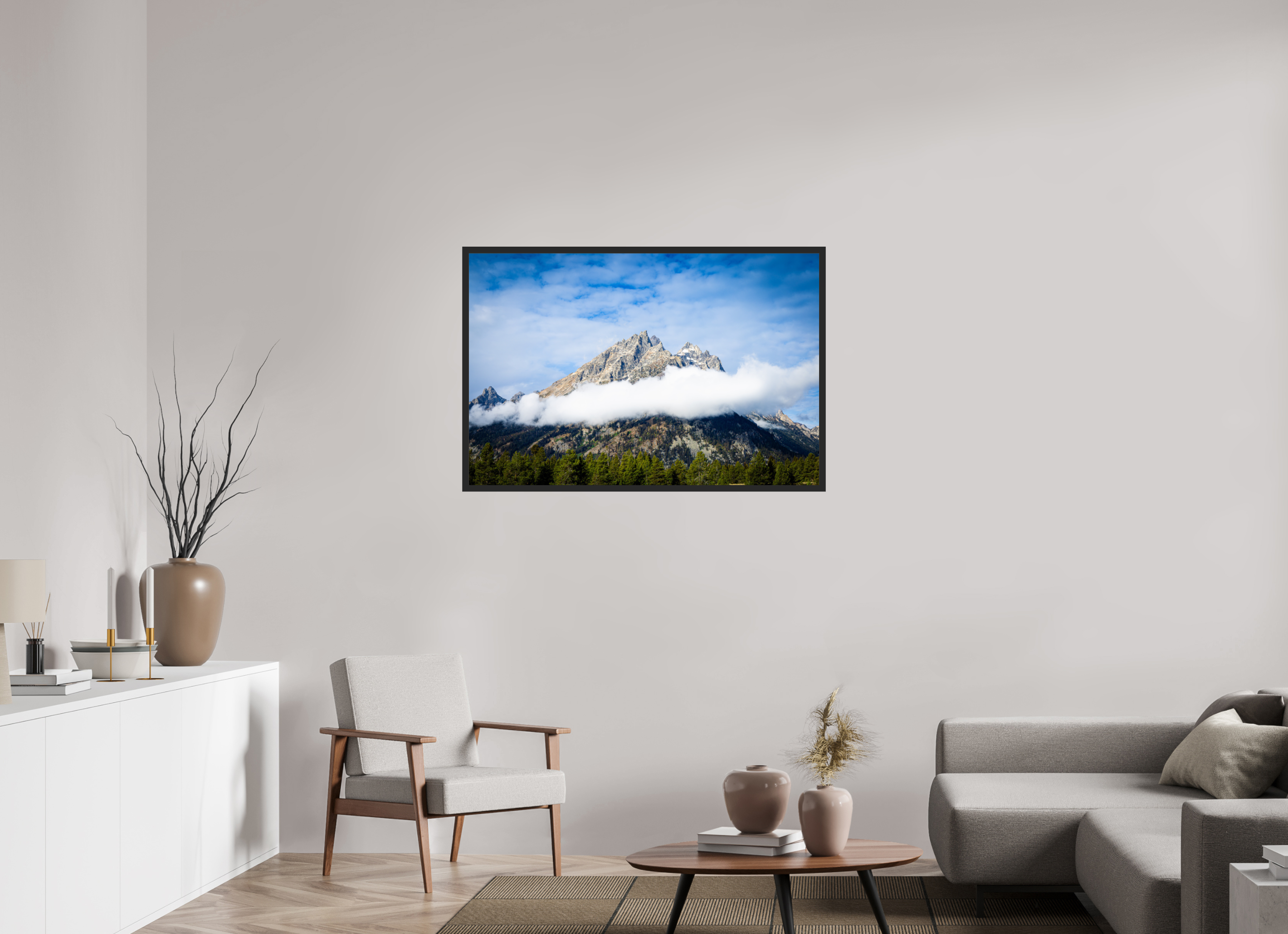 45 x 30″, Frame Black gloss without border Grand Teton National Park